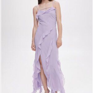 Mango MNG Ruffled Detail Lavender Asymmetrical Dress